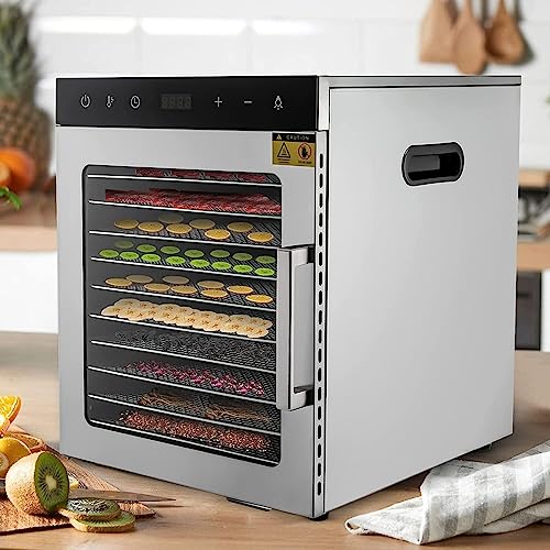 Freeze Dryer Machine for Food - Silver, 12 Trays-10.87ft² Food Dehydrator - for Herbs, Jerky, Meat - 10 Trays-9.05ftÂ² - Silver