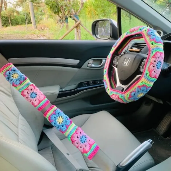 Steering Wheel Cover for Women Crochet Cute Rainbow Flower | Etsy Canada