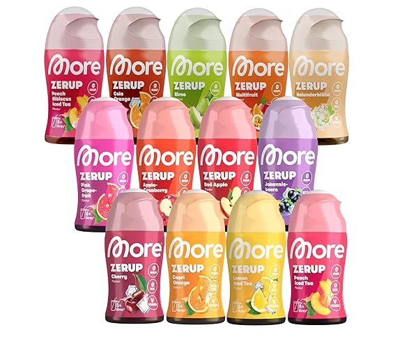 MORE Zerup, mixed 13er Bundle, 13 x 65 ml, verschiedene Sorten, für bis zu 104 l Fertiggetränk, zuckerfreier Sirup mit echten Fruchtextrakten, vegan, zero Kalorien - made in Germany - mixed (13er Bundle)