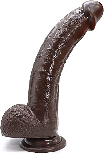 9.25 Inch Realistic Silicone Anal Dildo Adult Sex Toys for Women, G Spot Stimulator with Strong Suction Cup for Hands-Free Play, Body-Safe Material Curved Shaft and Balls Lifelike Flexible (Brown) - Brown