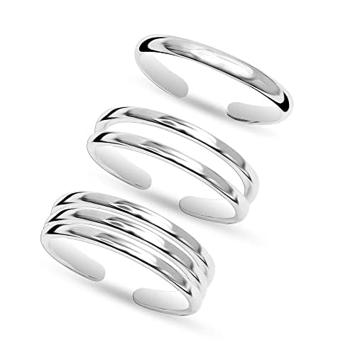 LeCalla 925 Sterling Silver Minimalist Toe Rings Set Simple Open Adjustable Toe-Rings for Women - Trio-2 (3 PCS)