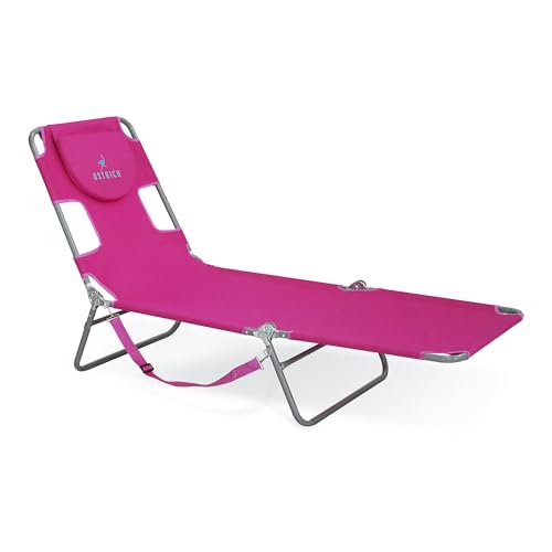 Ostrich 72" x 22" Chaise Lounge Portable Lightweight Reclining Lounger, Outdoor Patio Beach Lawn Camping Pool Tanning Chair, Pink - Pink