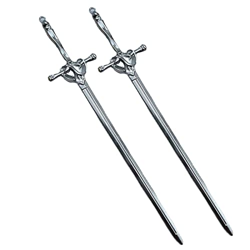 2 Pcs Metal Sword Hair Sticks Vintage Hair Chopsticks Simple and Elegant Hair Pins Sticks for Women and Girls Daily Wear - Silver