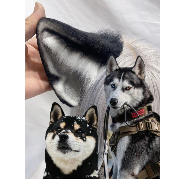 Handmade Husky Black Shiba Inu Dog Puppy Ears Headband Black Grey Furry Animal Dog Ears Faux Fur Fursuit Cosplay Halloween Party Costume
