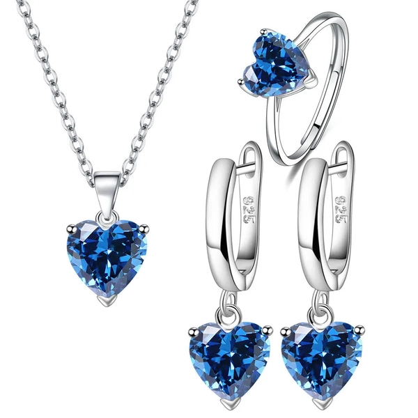 Sterling Silver Heart Zircon Jewelry Set - Blue