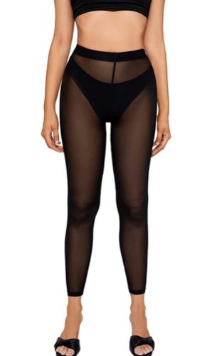 Verdusa Women's Elastic Waist Geo Print Sheer Mesh Skinny Cropped Leggings at Amazon Women’s Clothing store