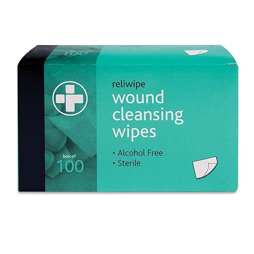 RELIANCE MEDICAL Reliwipe Moist Saline Wound Cleansing Wipes. Sterile & Alcohol-Free Wound Cleaning Towels. Extra Strong & Soft Fabric - 100 Individually Wrapped Cleansing Wipes - 100 count (Pack of 1)