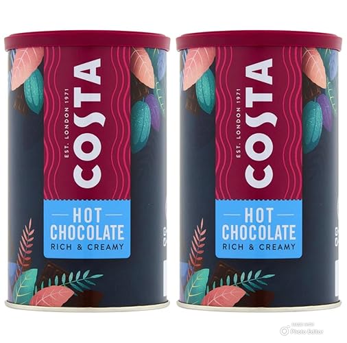 Costa Hot Chocolate Rich & Creamy Smooth With Chocolate Sprinkles Perfect Wooden Coffee Spoon The Perfect Pour 2 Tin Bundle