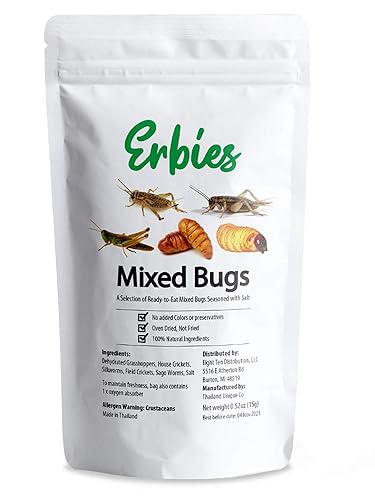Erbies Edible Bug Mixed Trail Mix, 15g Bag, Seasoned and Crunchy Insects, Crickets, Grasshoppers, Silkworm Pupae, and Sago Worms, Protein Packed Unique Snacks, Fun Snacks Gift Idea, 1-Pack - Pack of 1