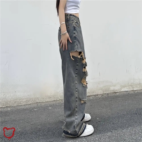 Damaged Grunge Pants - Gray / M-50-55kg