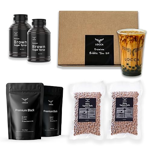 Brown Sugar Boba Tea Kit with Boba Pearls | Brown Sugar Syrup Bubble Tea Kit up to 40 Drinks | Black Sugar Boba Tea