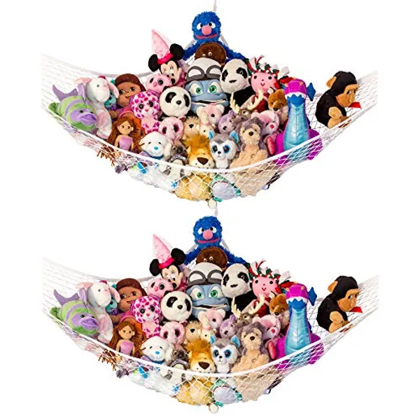 Lilly's Love Stuffed Animal Storage Hammock - Large 2 Pack, Corner Hanging Stuffed Animal Net Organizer - Stuffed Animals Toy Storage - Cute Plushie Stuff Animal Holder - Room & Bedroom Decor (White)