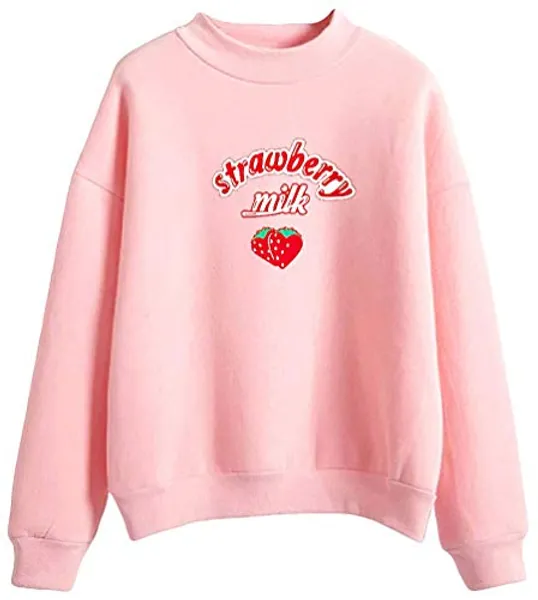 LUXUSAY Kpop Strawberry Milk Ichigo Cute Harajuku Kawaii Pastel Sweatshirt - X-Large S1 Pink