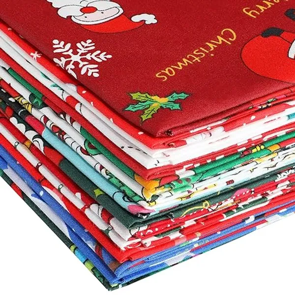 16 Pieces Christmas Fabric Fat Quarters Bundle Christmas Patterned Cotton Fabric Santa Claus Snowman Christmas Tree Print Quilting Fabric Cloth for Christmas Sewing Patchwork DIY Yard (16 x 20 Inch) - 16 x 20 Inch