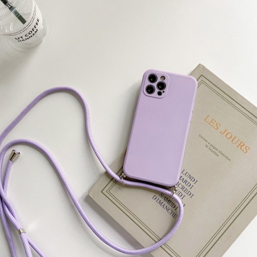 Lanyard Plain Phone Case - Iphone 12 / Purple / Case & Strap