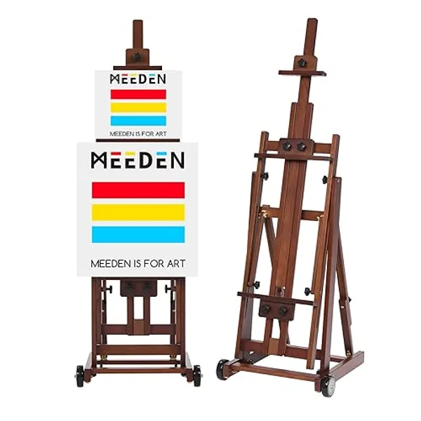 MEEDEN Studio H-Frame Easel -Adjustable Beech Wood Studio Art Easel, Painting Floor Easel Stand, Movable and Tilting Flat Available, Holds Canvas Art up to 77",Classic Walnut - Walnut