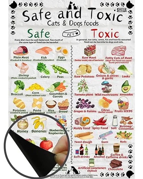 Safe and Toxic Foods for Dogs and Cats Essential Pet Health Guide Fridge Magnet - Size A4 (8.3 x 11.7 inch) pet Essentials