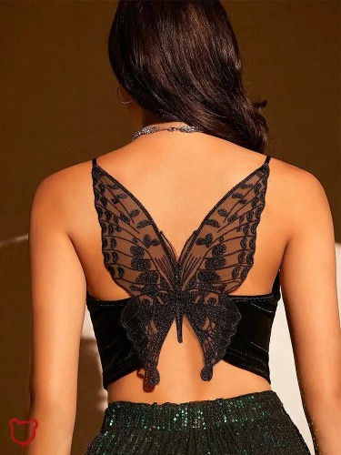 Black Velvet Butterfly Cami - Black / M