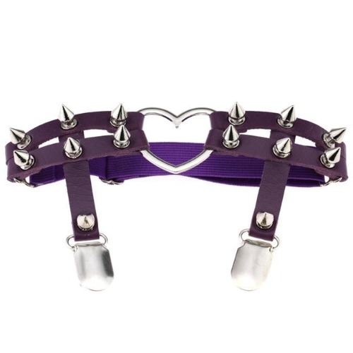 Spiked Heart Garter Belt - Dark Purple