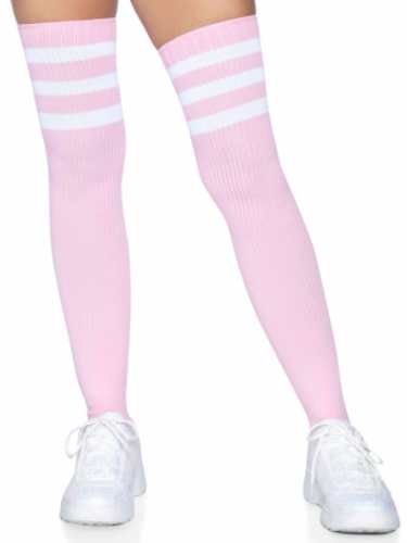 3 Stripes Athletic Ribbed Thigh Highs - One Size - - One Size - Light Pink
