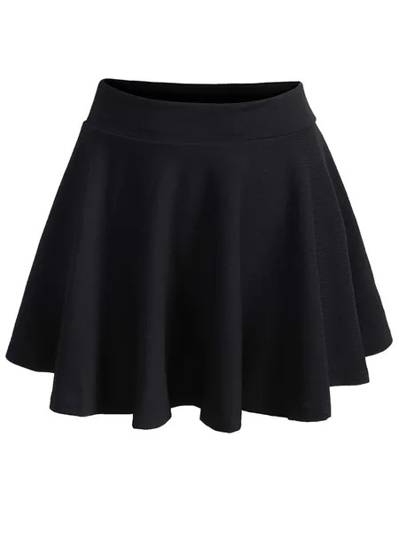 Romwe Women's Plus Size Stretchy Elastic Waist Flared Casual Mini Skater Skirt - 4X-Large Plus Solid Black