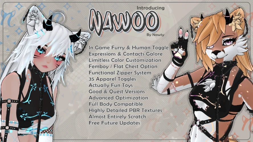 Nawoo - A Hybrid VRChat Avatar (PC + Good + Quest) - FT Update!