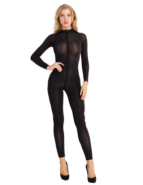 Aislor Women's Mesh Bodystocking Catsuit Long Sleeves Full Body Teddy Bodysuit