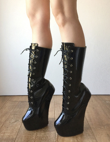 MYLI Heavy Hoof Sole Heelless Mid-Calf Boots Custom Made to Order Black Patent | 44 / Black (Patent)
