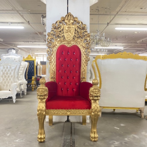 "King Edward” 100" Throne Chair - Red Velvet / Gold