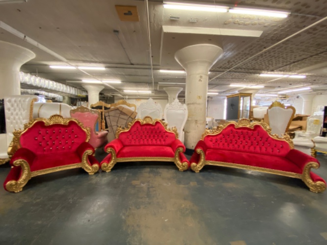 "Custom Order" "Royal Regal" 3Pc. Living Room Sofa Set - Red / Gold