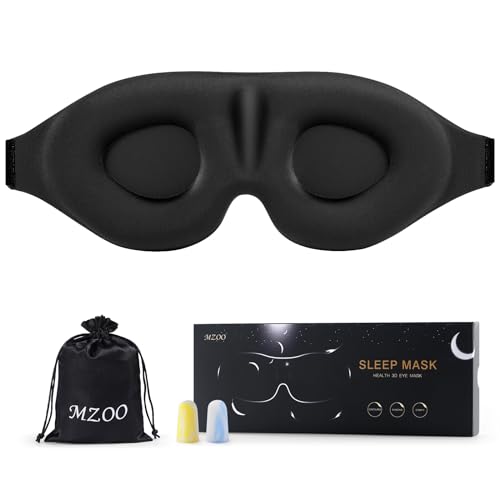 MZOO Sleep Eye Mask for Men Women, Zero Eye Pressure 3D Sleeping Mask, 100% Light Blocking Patented Design Night Blindfold, Soft Eye Shade Cover for Travel, Black - Black