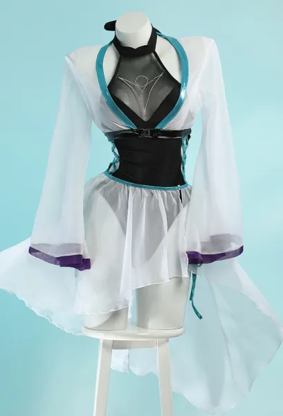 Sage Derivative Sexy Badeanzug Bodysuit Neckholder Swimsuit Netzstoff Chiffon Wickelrock Bademode Badebekleidung