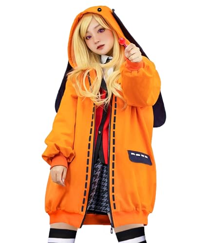 Loiahoer Anime Runa Kostüm Hoodie Kapuzenpullover,Hasen Hoodie Jacke Orange,Niedliche Hasenohren Halloween Karneval Cosplay Kostüm Kapuze für Damen und Mädchen - Orange - S