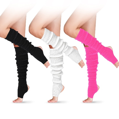 SATINIOR 3 Pairs Women Winter Long Leg Warmers 24 Inch Over the Knee Ribbed Knit Leg Warmer for 80s Party Dance Sports - Black, White, Rose Red