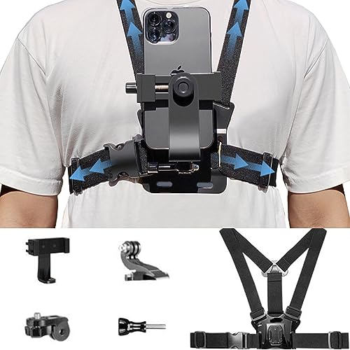 SUQ Multi-function Mobile Phone Chest Mount Harness Strap Holder,Phone Chest Harness Head Strap for Filming Video,Adjustable Cell Phone Clip Holder Cellphone Selfie Fixation Bracket Fit (Chest strap) - Chest strap