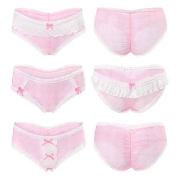 Littleforbig Women's Ladies Soft Mesh Lacy Underwear Comfortable Hipster Briefs Babydoll Pink Princess 3 Pack Panties Set