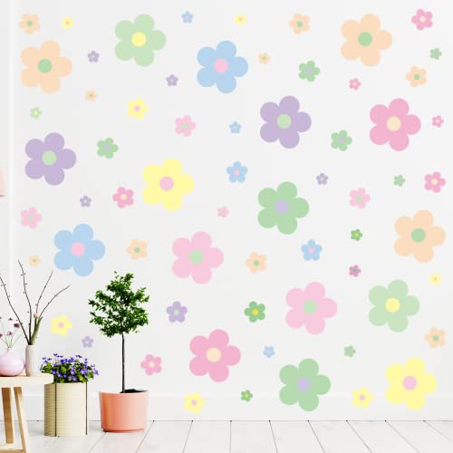 Hotop Danish Pastel PVC 128pcs Flower Stickers Decor, Wall Peel and Stick Decorative Art for Girl Teen Home Dorm Bedroom Decoration - Danish Pastel