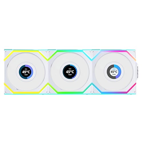 Lian Li UNI Fan SL - LCD Wireless 120 - Triple Pack (Reverse Blade) - ARGB Fan - 1.6" LCD Display - 2.4 GHz Wireless Controller Included and Required for use. - White (12RSLLCD1W3W) - LCD 120 Reverse Triple White