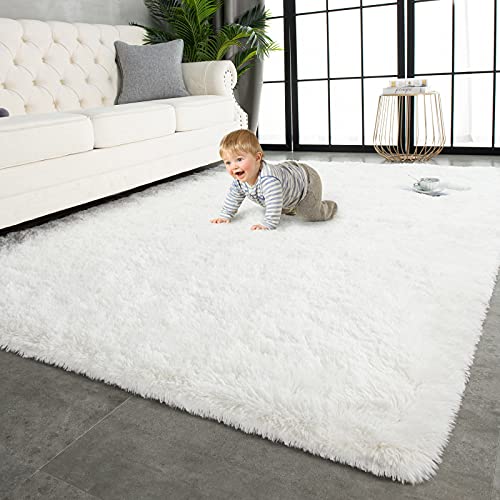 TWINNIS Super Soft Shaggy Rugs Fluffy Carpets 4x5.9 Feet, Indoor Modern Plush Area Rugs for Living Room Bedroom Kids Room Nursery Home Decor, Upgrade Anti-Skid Fuzzy Rug, Cream White - 4x5.9 Feet - Cream White