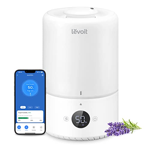 LEVOIT Smart Cool Mist Top Fill Humidifiers for Bedroom with Sensor, Auto Humidity Setting , APP & Voice Control, Essential Oil Diffuser, Ultra Quiet Operation, Super Easy Top Fill, 3L, White - White - Smart Humidifier