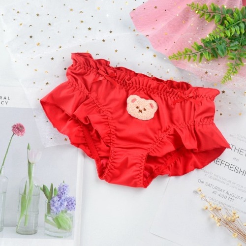 Satin Baby Bear Panties - Red / L