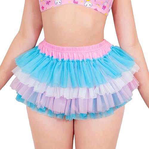 Littleforbig Women's Ladies Soft Mesh Underwear Comfortable Hipster Briefs Ballerina Tutu Skirted Panties - Rainbow - Medium