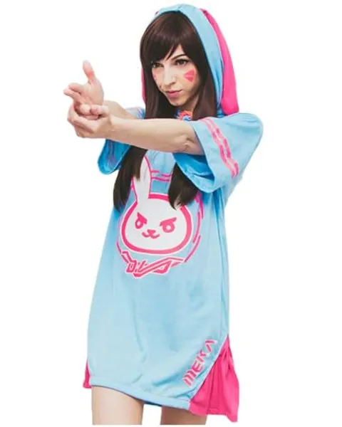 DAZCOS Loose Fit Hoodie Sweatshirts Nightgowns Printed Bunny Sweet Dress Halloween