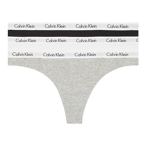 Calvin Klein Women's Carousel Logo Cotton Stretch Thong Panties, 3 Pack - Black/White/Grey Heather - Large