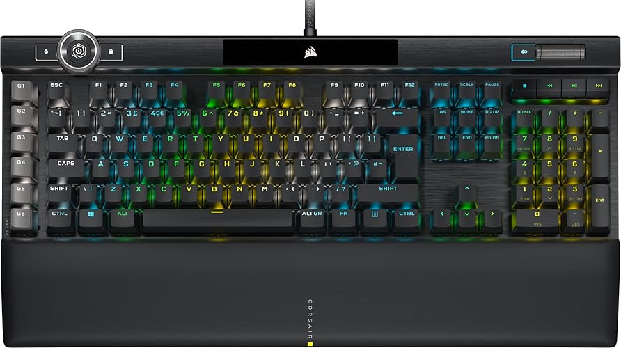 CORSAIR K100 RGB Optical-Mechanical Wired Gaming Keyboard – OPX Linear Switches – PBT Double-Shot Keycaps – Elgato Stream Deck Integration – iCUE Compatible – PC, Mac, Xbox – QWERTY UK – Black - K100 RGB - OPX Optical Switches