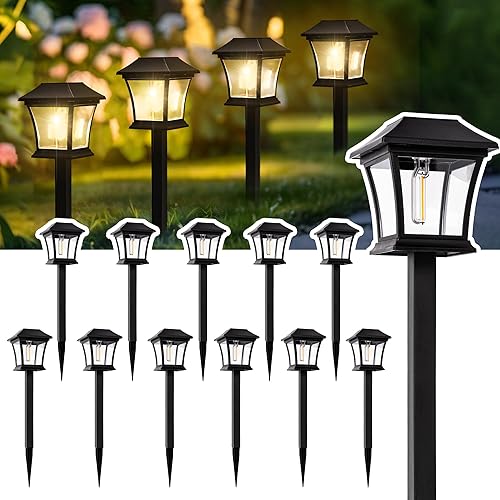 SOLPEX Solar Lights Outdoor Pathway 12 Pack, Yard Lights Outdoor Solar Powered Solar Landscape Lights Waterproof for Patio Garden Lawn Decor - 12 Pack