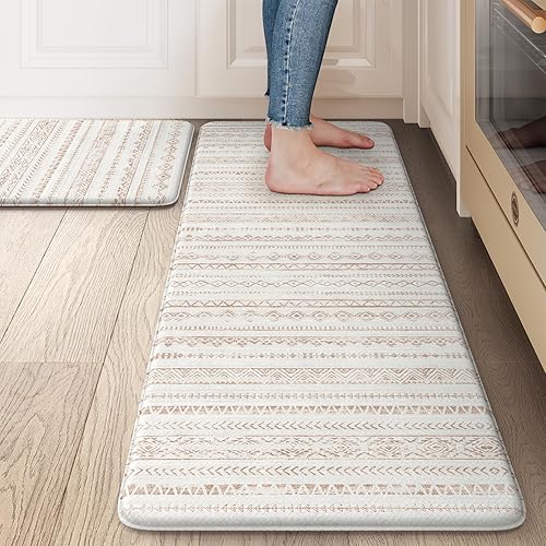 Ailsan Anti Fatigue Kitchen Mats for Floor, Non Slip Kitchen Mats and Rugs, Memory Foam Kitchen Mat, Heavy Duty Ergonomic Comfort Rugs for Kitchen Floor, Office, Sink, Khaki - Khaki - 17" X 29.5"+17" X 47.2"