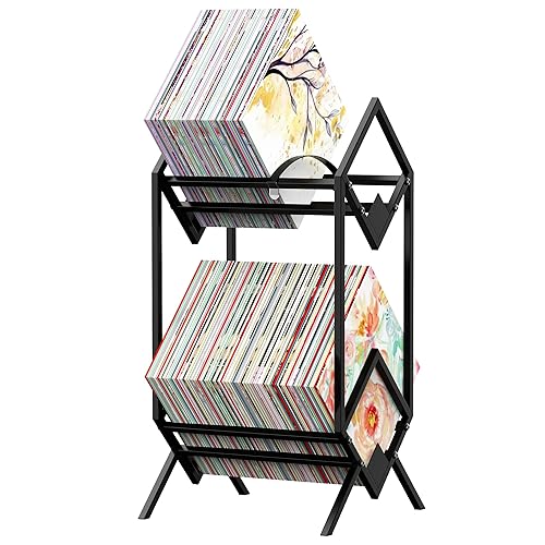 R RUIMEI Vinyl Record Holder, Vinyl Record Storage, Stackable Up to 210 Albums, Reinforced Baffle Design, Organize Collection and Protect Records with this Storage Organizer Shelf - 2 tire Parallel