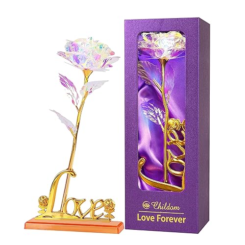 Christmas Romantic Rose Gifts for Her with Love Stand,Birthday Gifts for Women,Rainbow Christmas Rose Flower Gifts for Mom,Wife,Friend,Grandma,Anniversary,Thanksgiving,Valentines,Mothers Day - Colorful With Love Stand