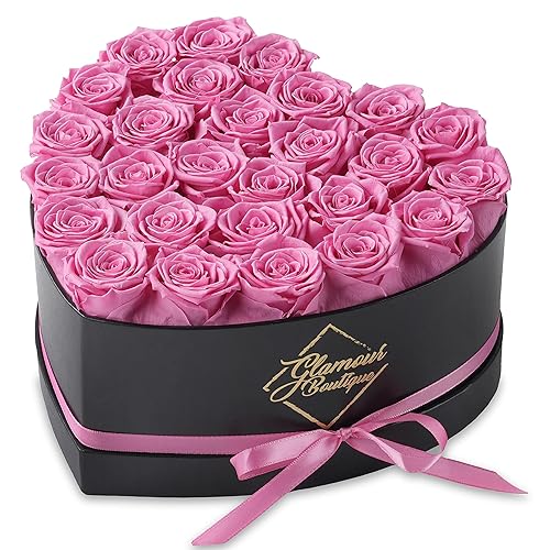 GLAMOUR BOUTIQUE Preserved Roses in a Box - Forever Flowers Valentine's Day, Forever Roses for Women, Forever Roses in a Box for Delivery, Birthday Gifts for Her, 27 Roses, Pink - 27 Roses - Pink 27 Roses
